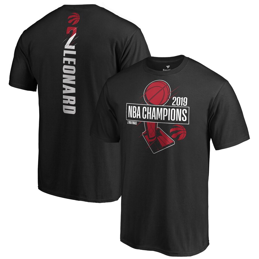 Toronto Raptors 2 Kawhi Leonard Fanatics Branded 2019 NBA Finals Champions Name & Number T-Shirt Black - Click Image to Close