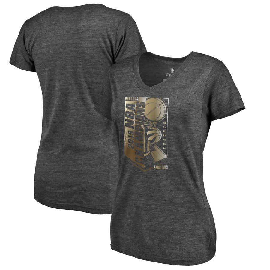 Toronto Raptors Fanatics Branded Women's 2019 NBA Finals Champions Max Bling Gold Luxe T-Shirt Heather Charcoal