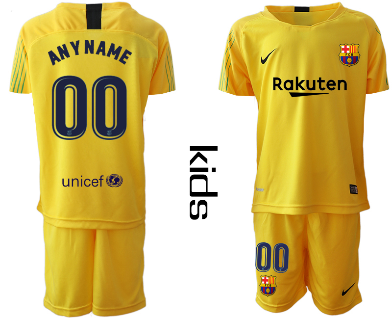 2019-20 Barcelona Customized Yellow Youth Goalkeepe Soccer Jersey