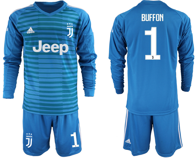2019-20 Juventus 1 BUFFON Blue Long Sleeve Goalkeeper Soccer Jersey