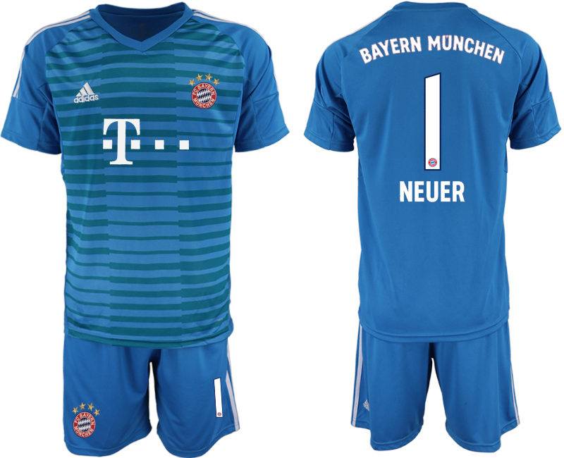 2019-20 Bayern Munchen 1 NEUER Light Blue Goalkeepe Soccer Jersey
