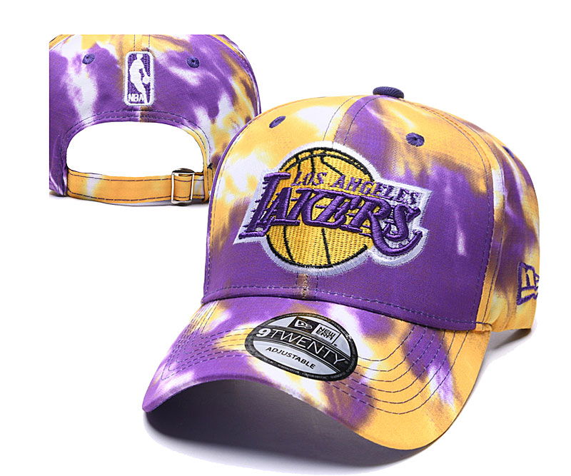 Lakers Team Logo Purple Yellow Peaked Adjustable Fashion Hat YD