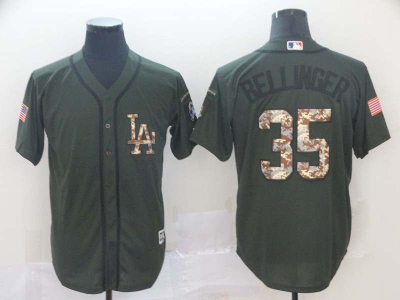 Dodgers 35 Cody Bellinger Olive Camo Salute To Service Cool Base Jersey