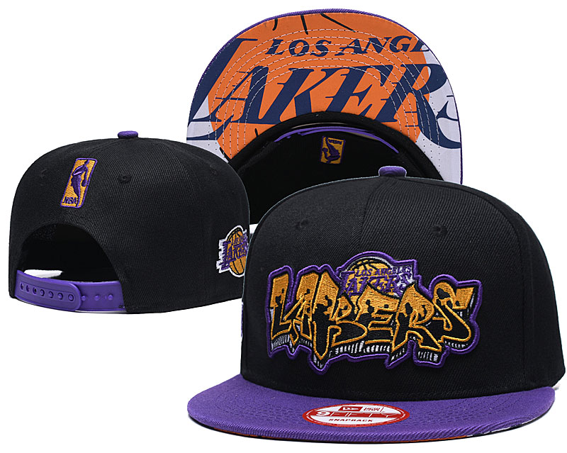 Lakers Team Logo Black Purple Adjustable Hat GS