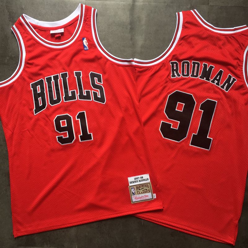 Bulls 91 Dennis Rodman Red 1997-98 Hardwood Classics Mesh Jersey
