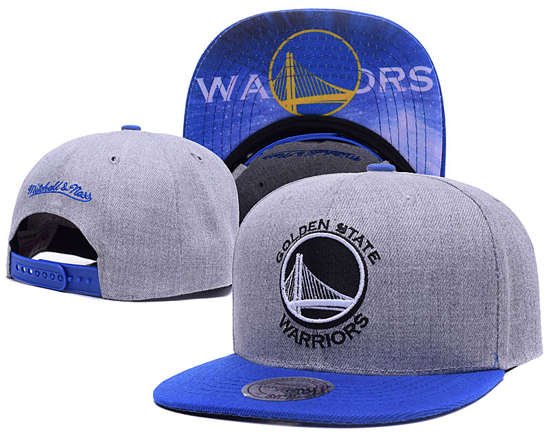 Warriors Team Logo Gray Blue Mitchell & Ness Adjustable Hat LH