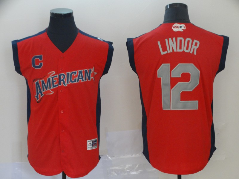 American League 12 Francisco Lindor Red 2019 MLB All Star Game Workout Player Jersey