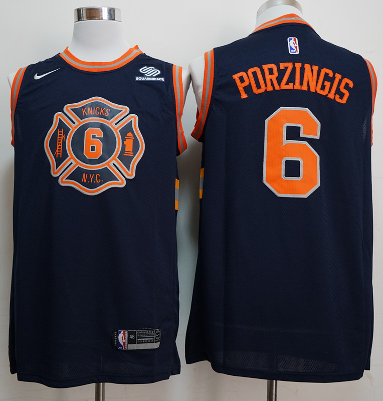 Knicks 6 Kristaps Porzingis Navy City Edition Nike Swingman Jersey