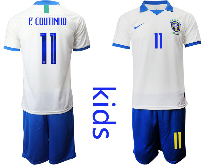 2019-20 Brazil 11 P. CIYTINHO White Special Edition Youth Soccer Jersey