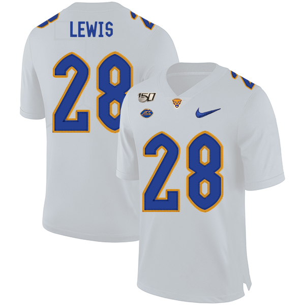 Pittsburgh Panthers 28 Dion Lewis White 150th Anniversary Patch Nike College Football Jersey