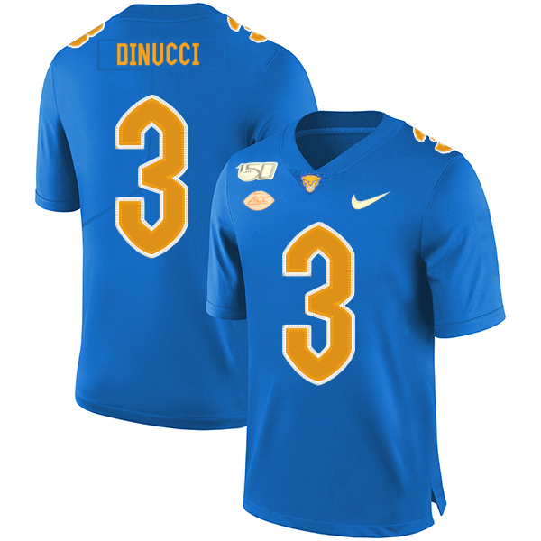 Pittsburgh Panthers 3 Ben DiNucci Blue 150th Anniversary Patch Nike College Football Jersey