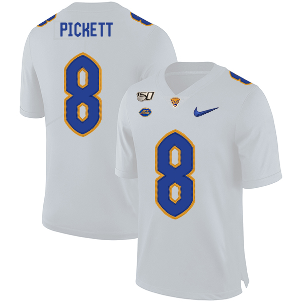 Pittsburgh Panthers 8 Kenny Pickett White 150th Anniversary Patch Nike College Football Jersey