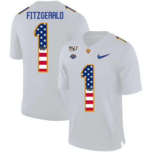 Pittsburgh Panthers 1 Larry Fitzgerald White USA Flag 150th Anniversary Patch Nike College Football Jersey