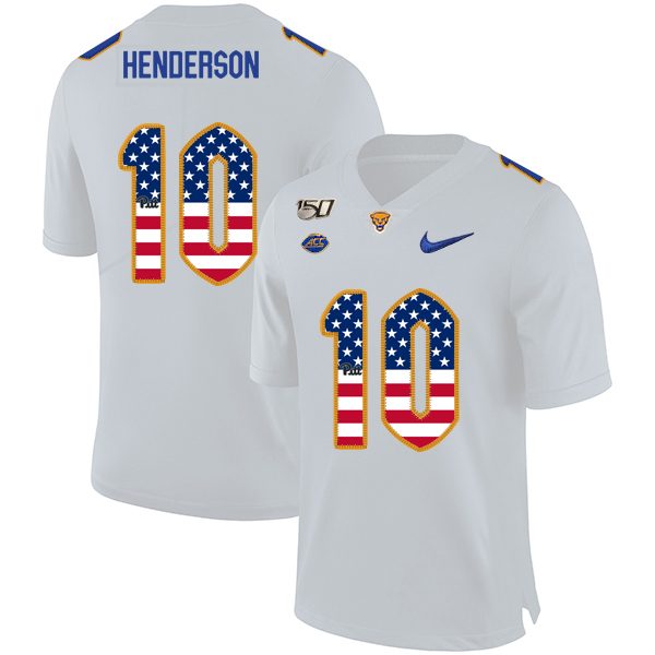 Pittsburgh Panthers 10 Quadree Henderson White USA Flag 150th Anniversary Patch Nike College Football Jersey