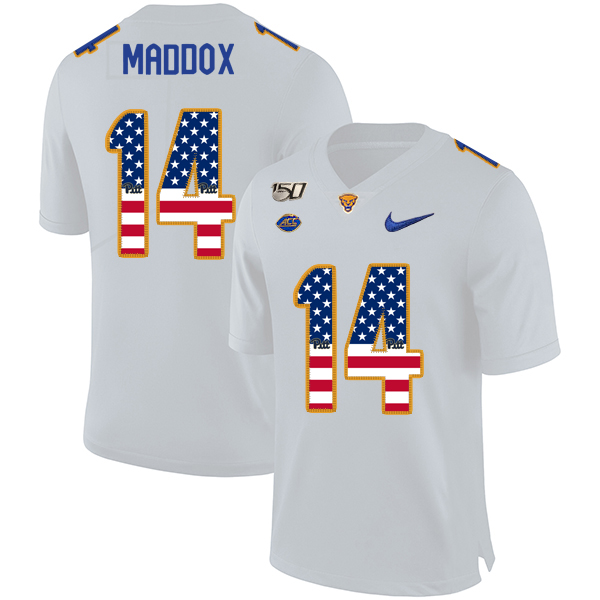 Pittsburgh Panthers 14 Avonte Maddox White USA Flag 150th Anniversary Patch Nike College Football Jersey