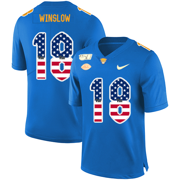 Pittsburgh Panthers 18 Ryan Winslow Blue USA Flag 150th Anniversary Patch Nike College Football Jersey