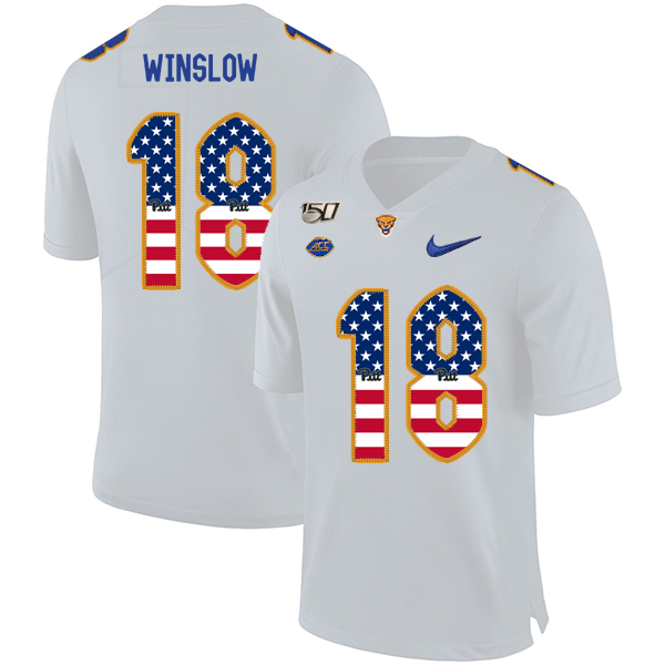 Pittsburgh Panthers 18 Ryan Winslow White USA Flag 150th Anniversary Patch Nike College Football Jersey