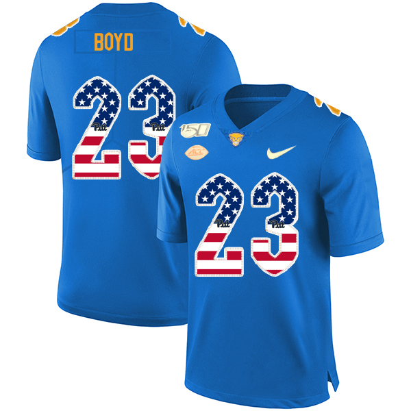 Pittsburgh Panthers 23 Tyler Boyd Blue USA Flag 150th Anniversary Patch Nike College Football Jersey