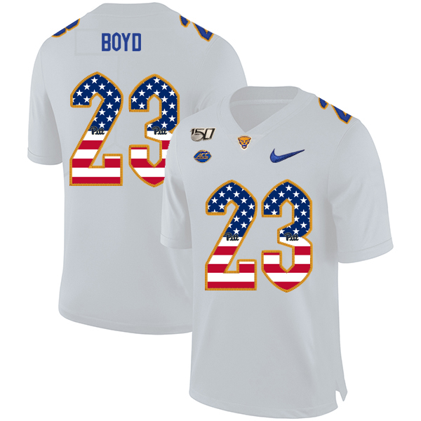 Pittsburgh Panthers 23 Tyler Boyd White USA Flag 150th Anniversary Patch Nike College Football Jersey