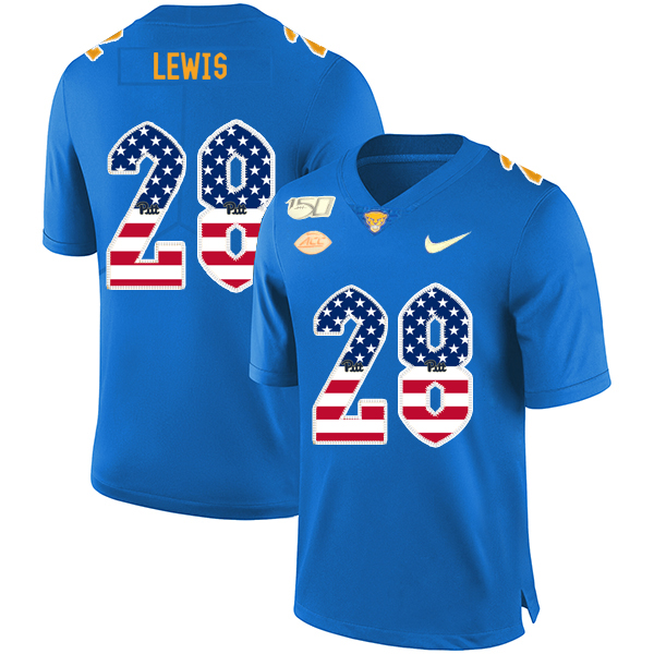 Pittsburgh Panthers 28 Dion Lewis Blue USA Flag 150th Anniversary Patch Nike College Football Jersey