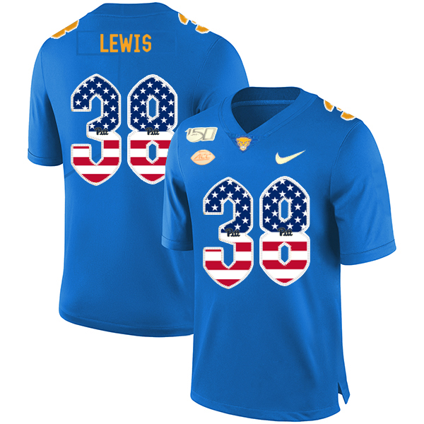 Pittsburgh Panthers 38 Ryan Lewis Blue USA Flag 150th Anniversary Patch Nike College Football Jersey