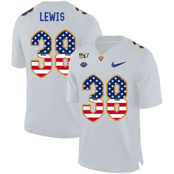Pittsburgh Panthers 38 Ryan Lewis White USA Flag 150th Anniversary Patch Nike College Football Jersey