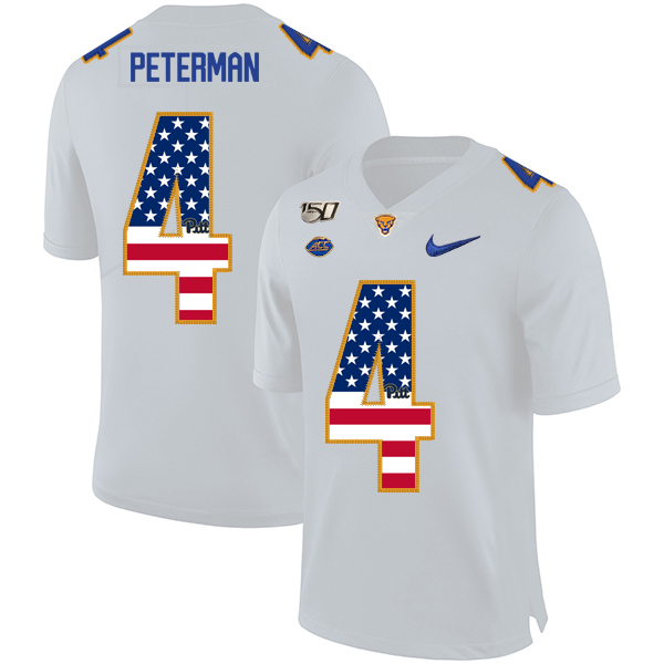 Pittsburgh Panthers 4 Nathan Peterman White USA Flag 150th Anniversary Patch Nike College Football Jersey - Click Image to Close