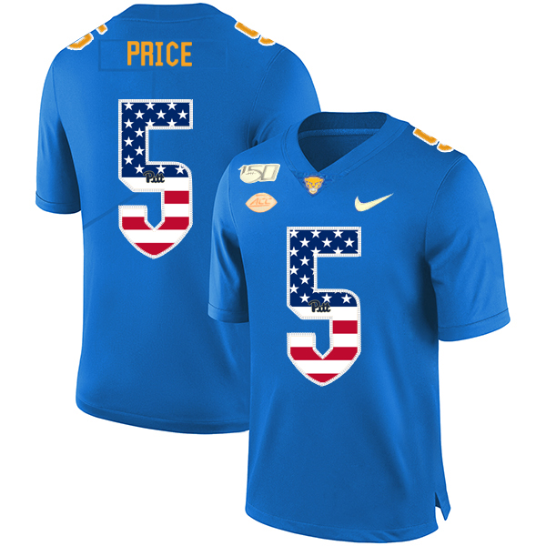 Pittsburgh Panthers 5 Ejuan Price Blue USA Flag 150th Anniversary Patch Nike College Football Jersey