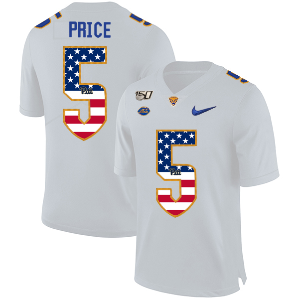Pittsburgh Panthers 5 Ejuan Price White USA Flag 150th Anniversary Patch Nike College Football Jersey