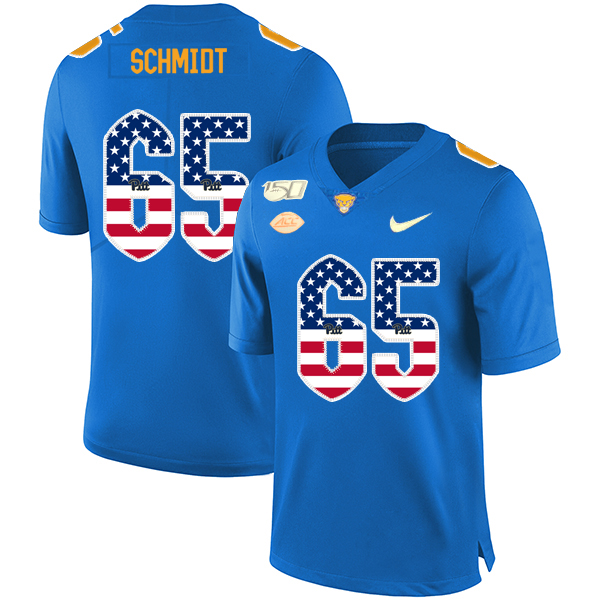 Pittsburgh Panthers 65 Joe Schmidt Blue USA Flag 150th Anniversary Patch Nike College Football Jersey