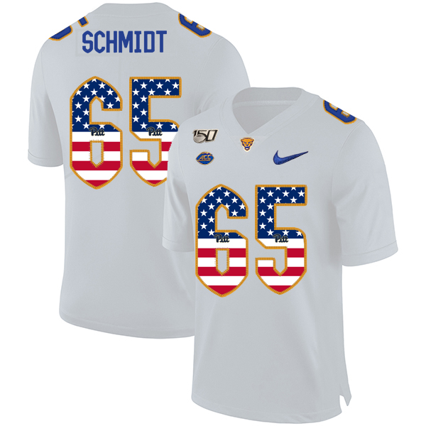 Pittsburgh Panthers 65 Joe Schmidt White USA Flag 150th Anniversary Patch Nike College Football Jersey