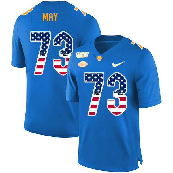Pittsburgh Panthers 73 Mark May Blue USA Flag 150th Anniversary Patch Nike College Football Jersey