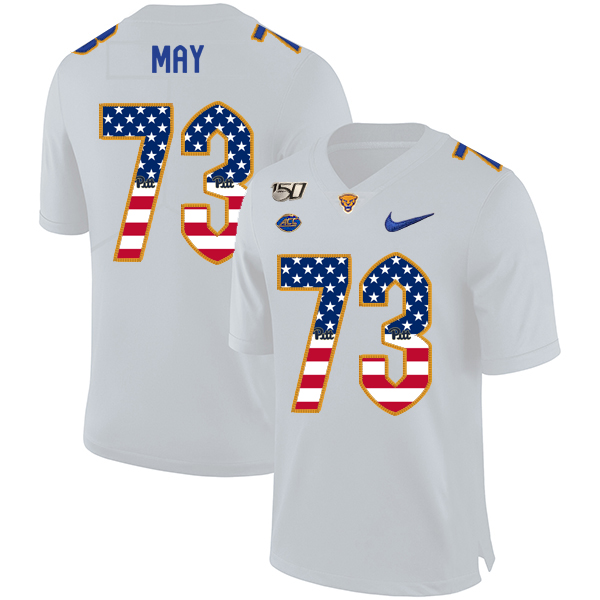 Pittsburgh Panthers 73 Mark May White USA Flag 150th Anniversary Patch Nike College Football Jersey