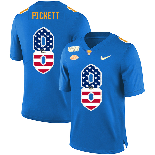 Pittsburgh Panthers 8 Kenny Pickett Blue USA Flag 150th Anniversary Patch Nike College Football Jersey