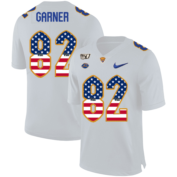 Pittsburgh Panthers 82 Manasseh Garner White USA Flag 150th Anniversary Patch Nike College Football Jersey