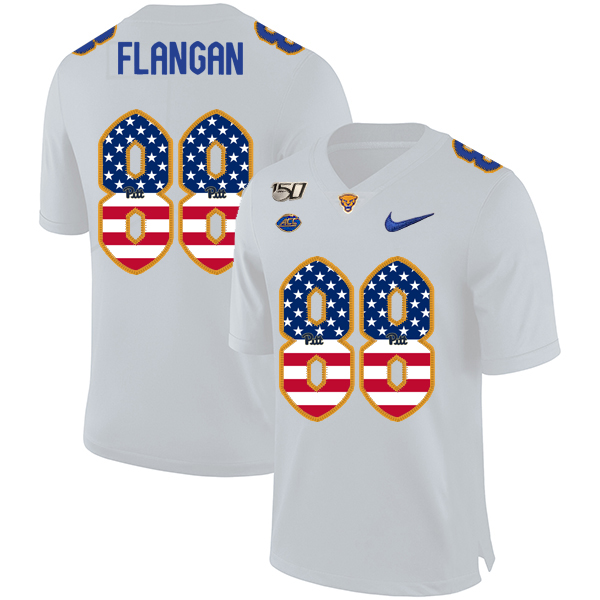 Pittsburgh Panthers 88 Matt Flanagan White USA Flag 150th Anniversary Patch Nike College Football Jersey