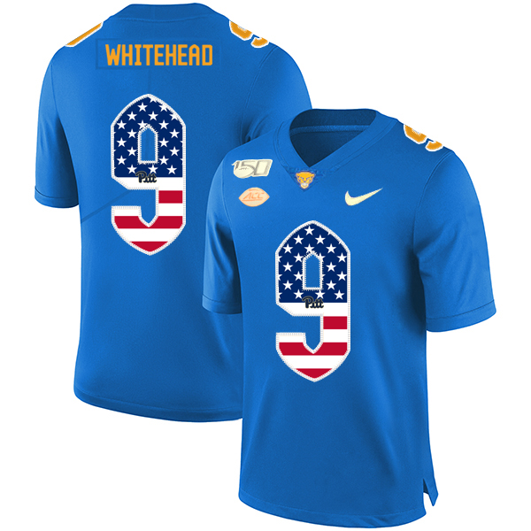Pittsburgh Panthers 9 Jordan Whitehead Blue USA Flag 150th Anniversary Patch Nike College Football Jersey - Click Image to Close
