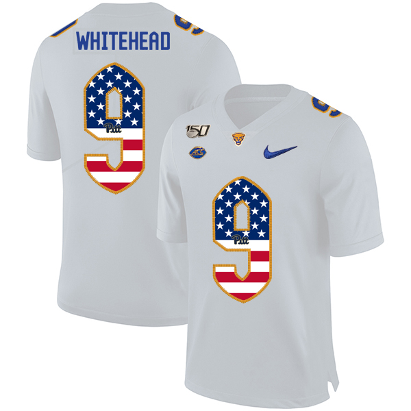 Pittsburgh Panthers 9 Jordan Whitehead White USA Flag 150th Anniversary Patch Nike College Football Jersey - Click Image to Close