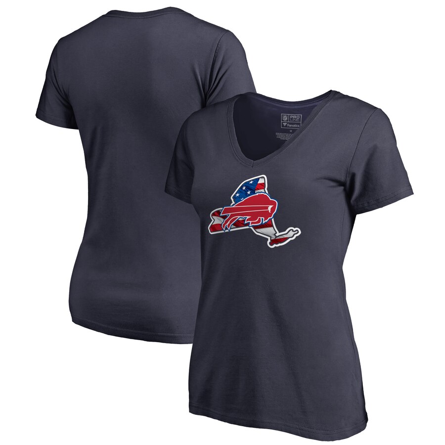 Buffalo Bills NFL Pro Line by Fanatics Branded Women's Plus Size Banner State V Neck T-Shirt Navy