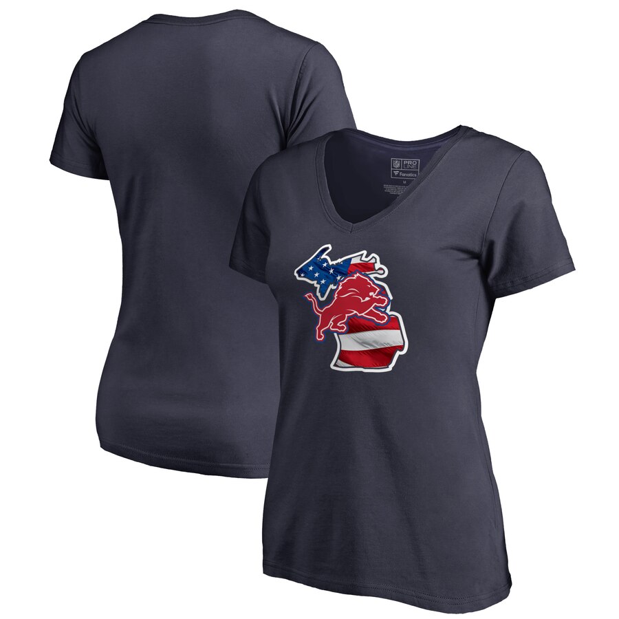 Detroit Lions NFL Pro Line by Fanatics Branded Women's Plus Size Banner State V Neck T-Shirt Navy