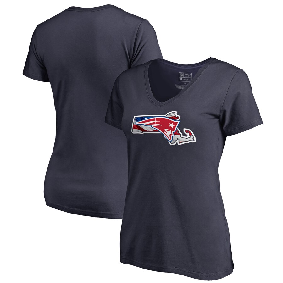 New England Patriots NFL Pro Line by Fanatics Branded Women's Plus Size Banner State V Neck T-Shirt Navy