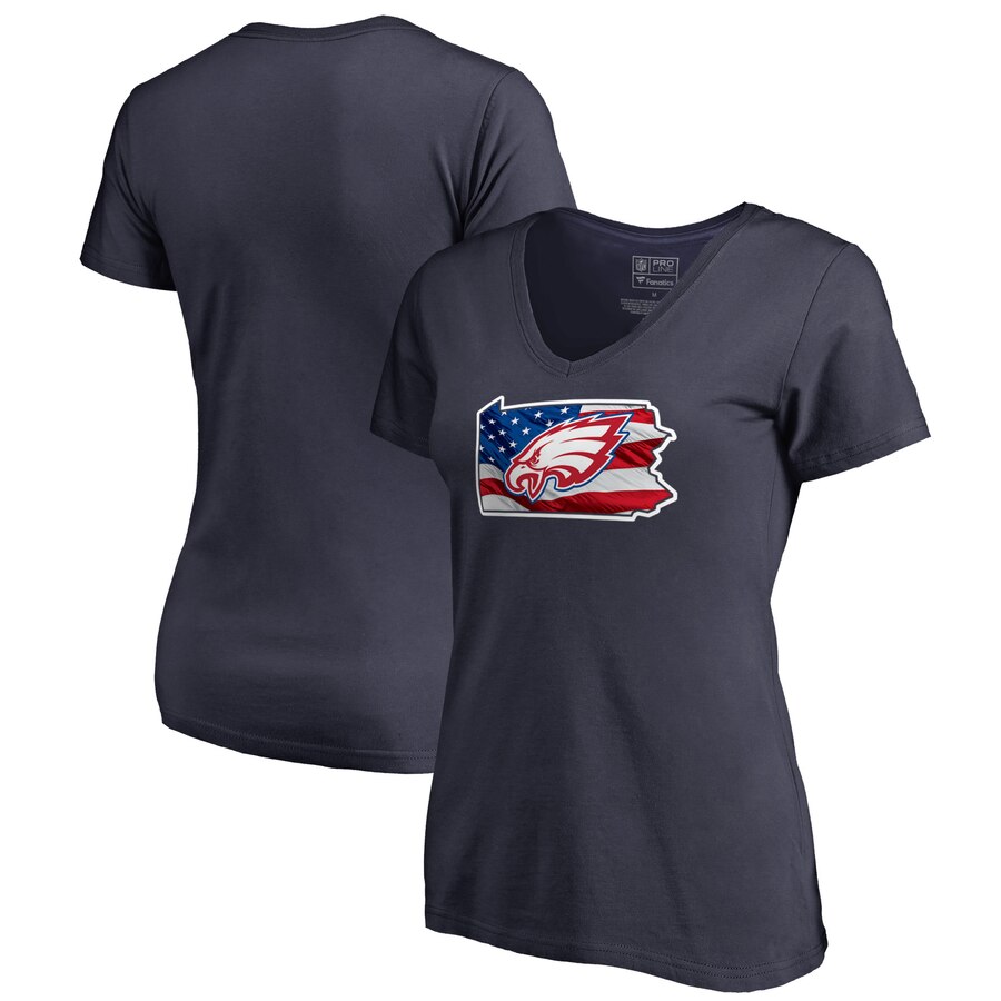 Philadelphia Eagles NFL Pro Line by Fanatics Branded Women's Plus Size Banner State V Neck T-Shirt Navy