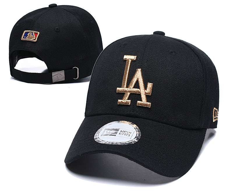 Dodgers Fresh Gold Logo Black Peaked Adjustable Hat TX