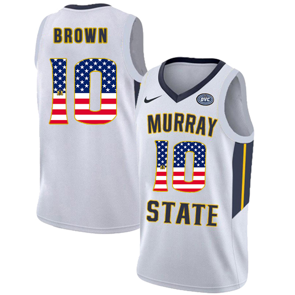 Murray State Racers 10 Tevin Brown White USA Flag College Basketball Jersey