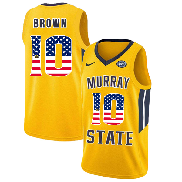 Murray State Racers 10 Tevin Brown Yellow USA Flag College Basketball Jersey