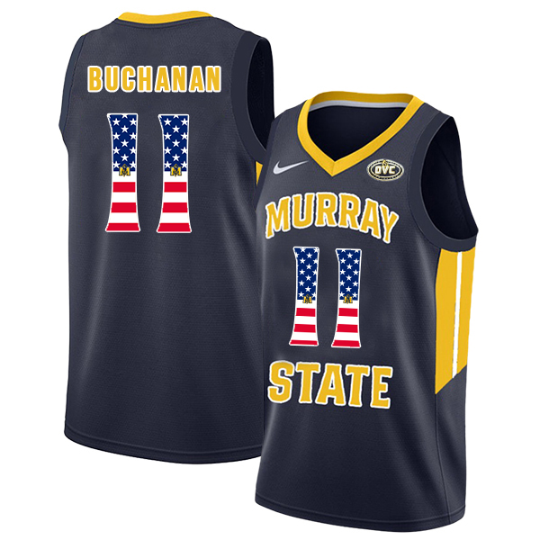 Murray State Racers 11 Shaq Buchanan Navy USA Flag College Basketball Jersey