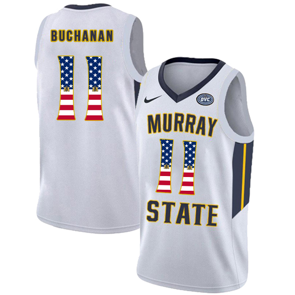 Murray State Racers 11 Shaq Buchanan White USA Flag College Basketball Jersey