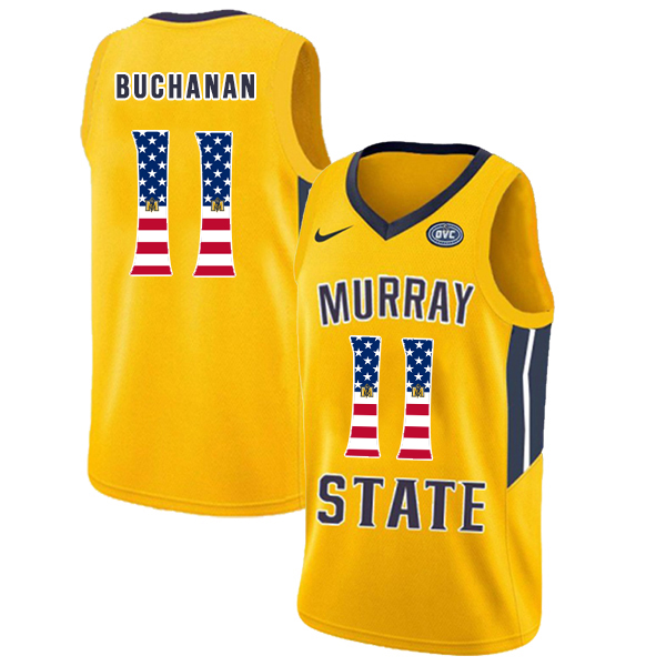 Murray State Racers 11 Shaq Buchanan Yellow USA Flag College Basketball Jersey