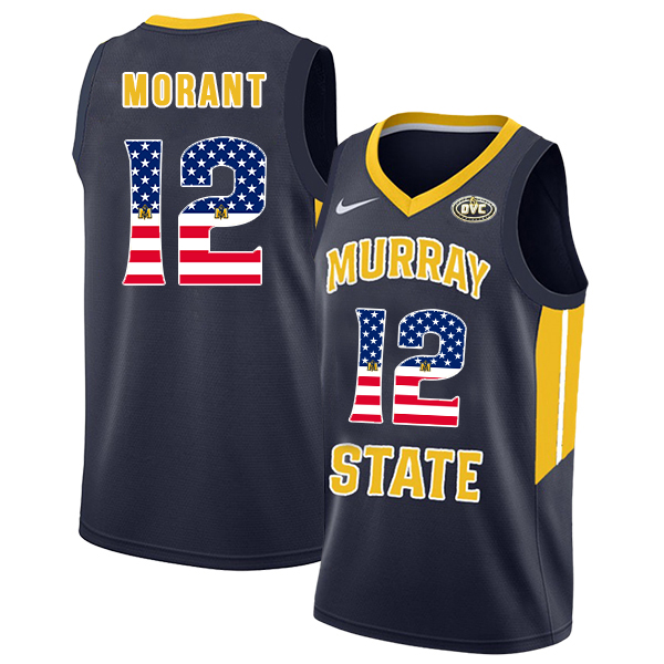 Murray State Racers 12 Ja Morant Navy USA Flag College Basketball Jersey