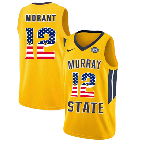 Murray State Racers 12 Ja Morant Yellow USA Flag College Basketball Jersey